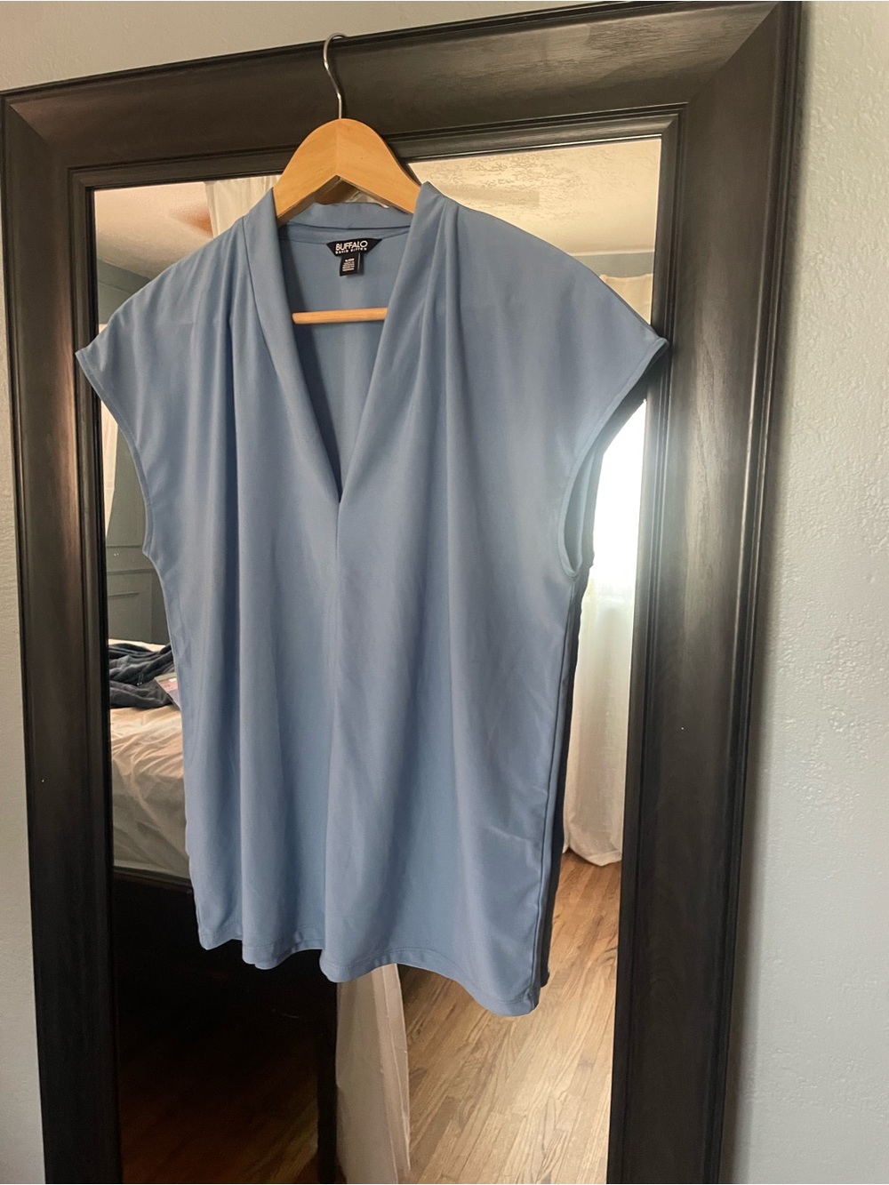 Buffalo David Bitton Light Blue V-Neck Cap Sleeve Top